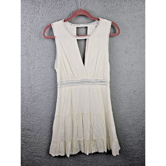 Sandro Paris Dress Womens M White Keyhole Coquette A-Line Peek A Boo Crochet - Picture 1 of 16